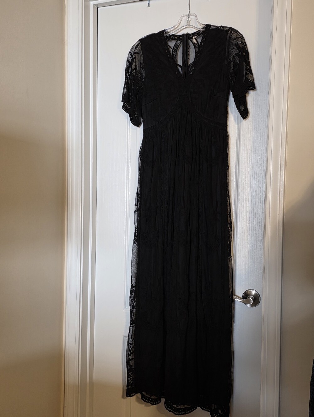 PinkBlush Black Lace Mesh Overlay Maternity Maxi Dress
